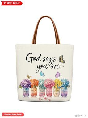 Christian Canvas Tote Bag Leather Handles Shoulder Handbag Reusable Grocery Bag